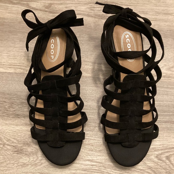 Scoop Block Heel Sandals Lace Up Faux Suede Open Toe Strappy Tie Up Gladiator 8 - Picture 8 of 16